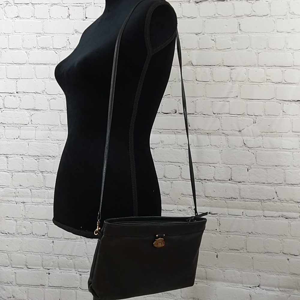 Vtg. Etienne Aigner Black Leather Crossbody Bag